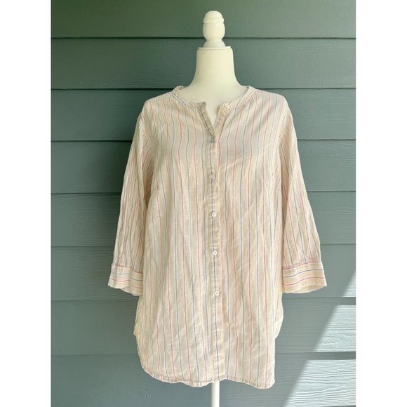 Lane Bryant Tops - Lane Bryant Striped Button Down Blouse Linen Cotton Blend XL